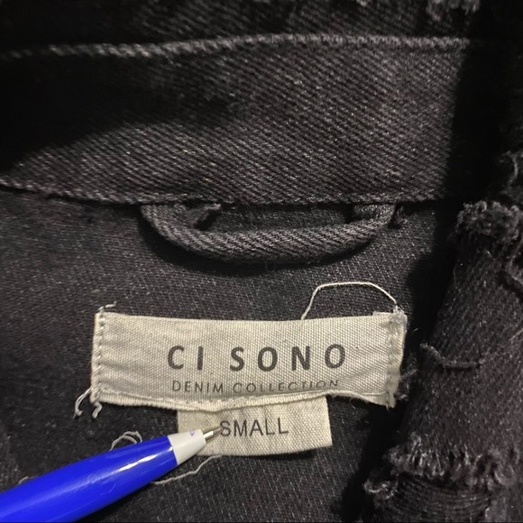 Ci Sono Black Jean Denim Rose Distressed Jacket - Picture 4 of 5